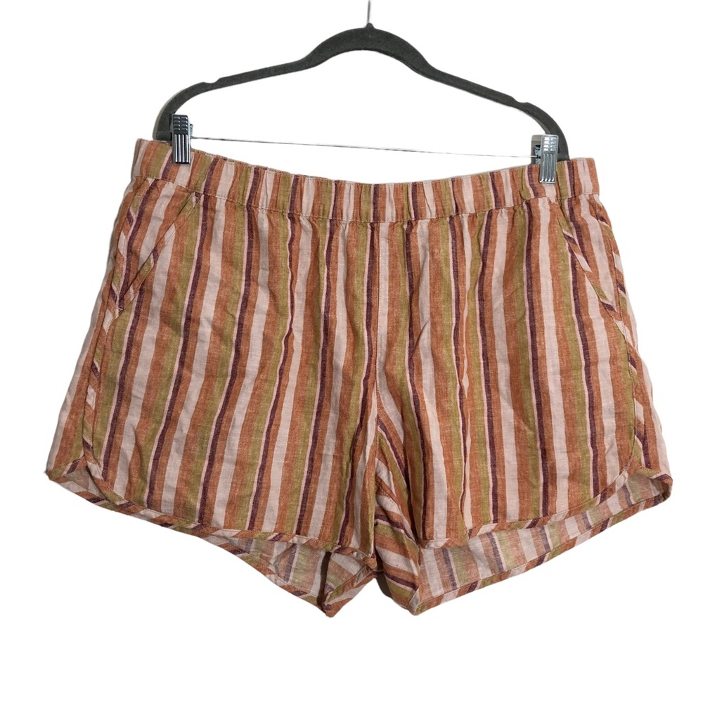 Madewell linen-cotton blend retro stretch waist pull on striped shorts XL